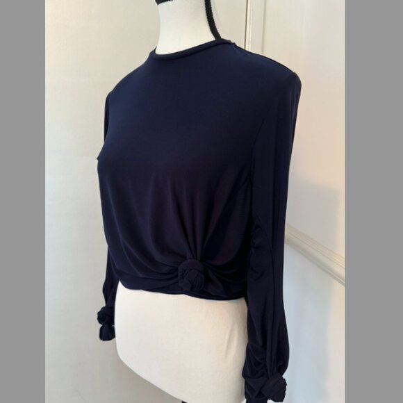rokh Navy Blue Long Sleeve Knotted Detail Blouse | Size M - Picture 1 of 3
